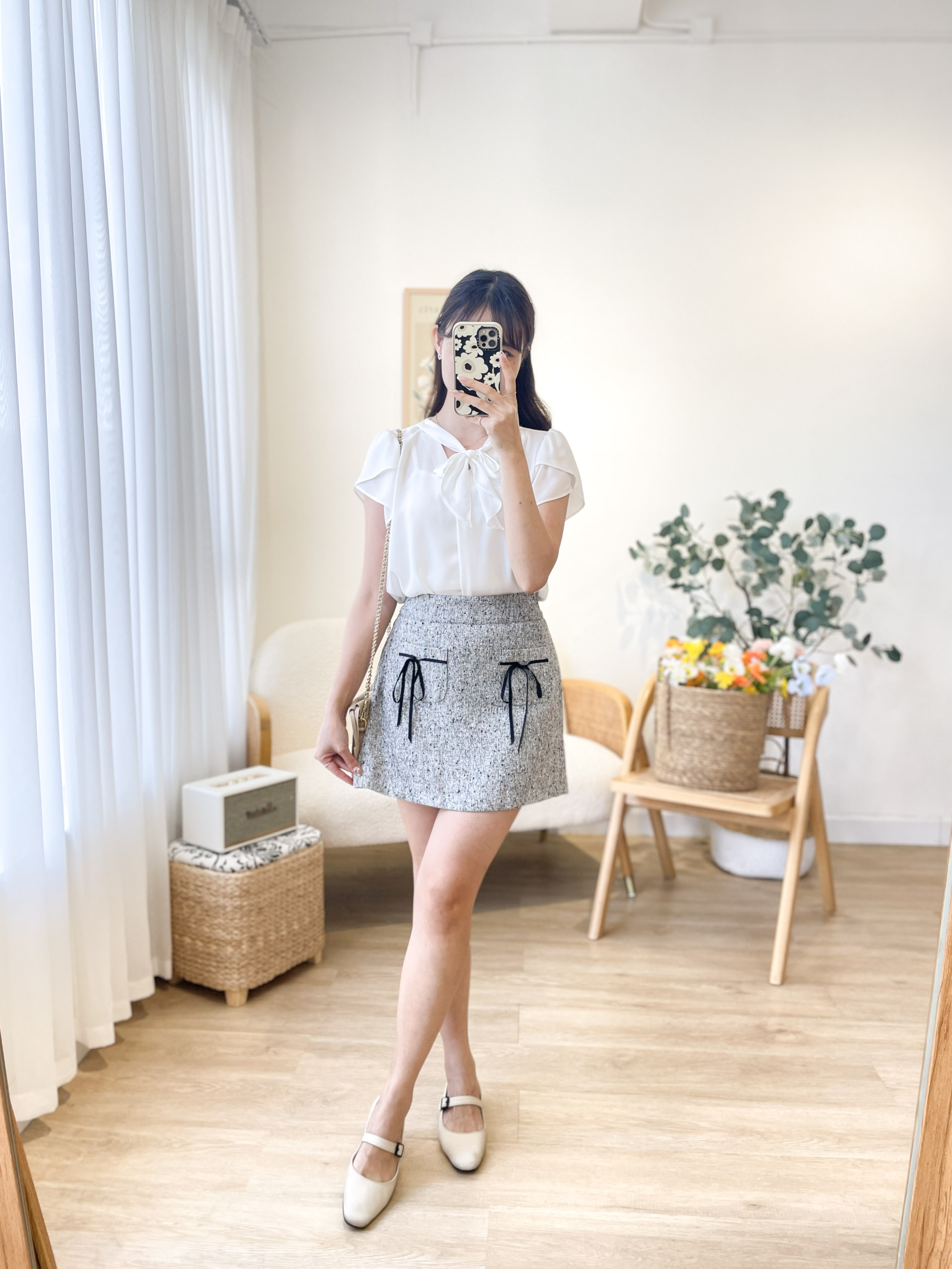 SK565 Silver Tweed Bow-Tie Skirt