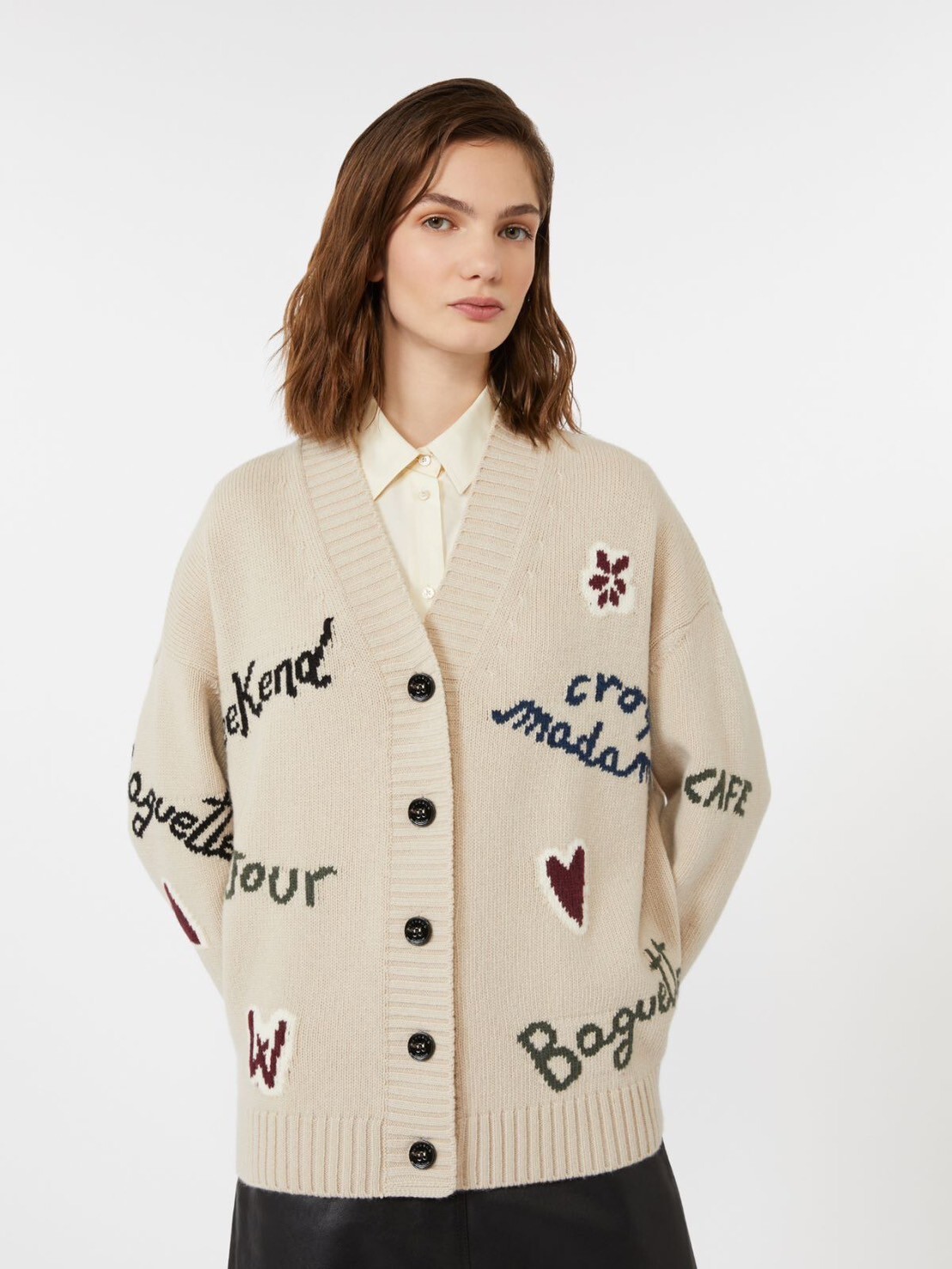 Max Mara 巴黎塗鴉V領針織外套