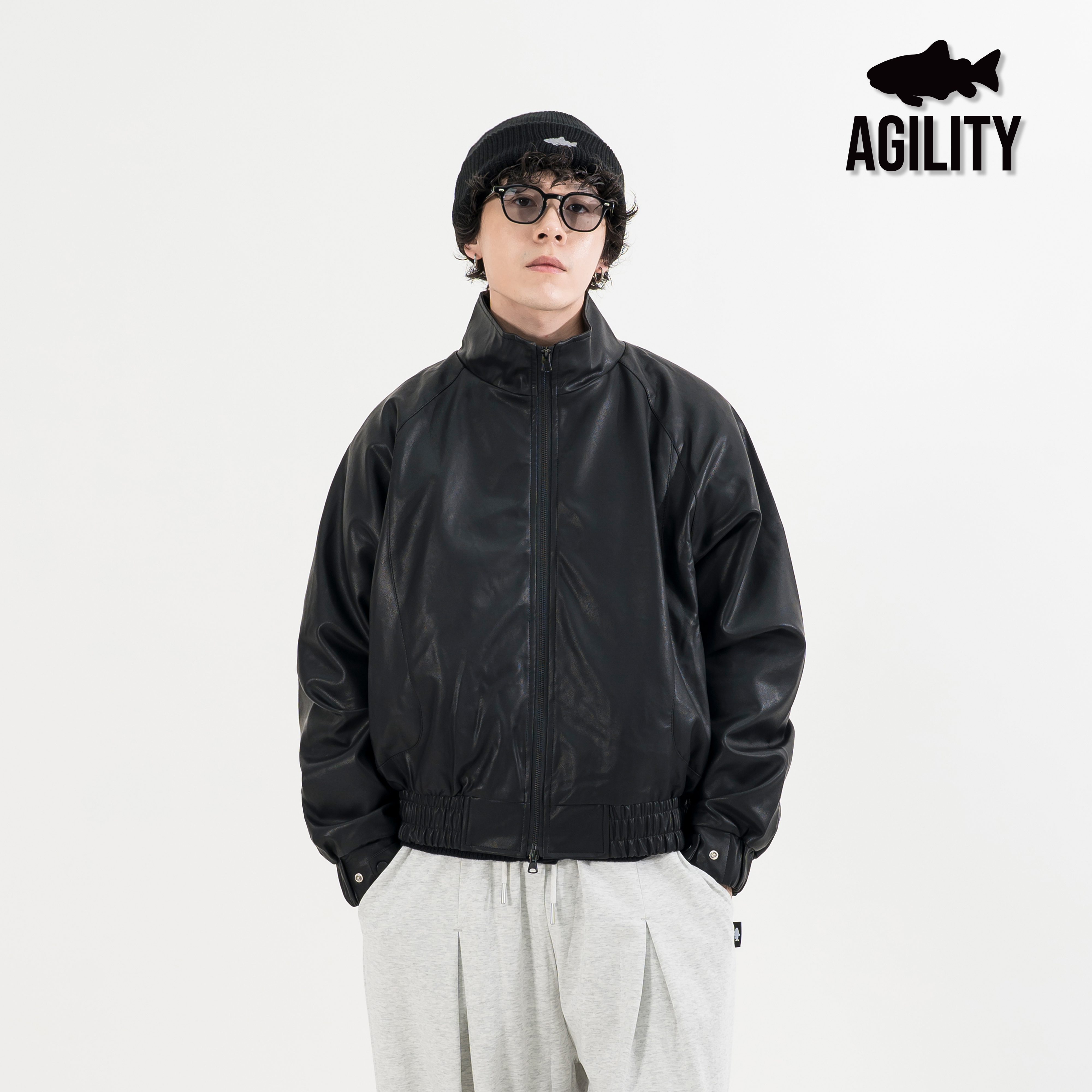 AGILITY Faux Leather Track Jacket 立領 合成皮革 運動外套 [LE60]