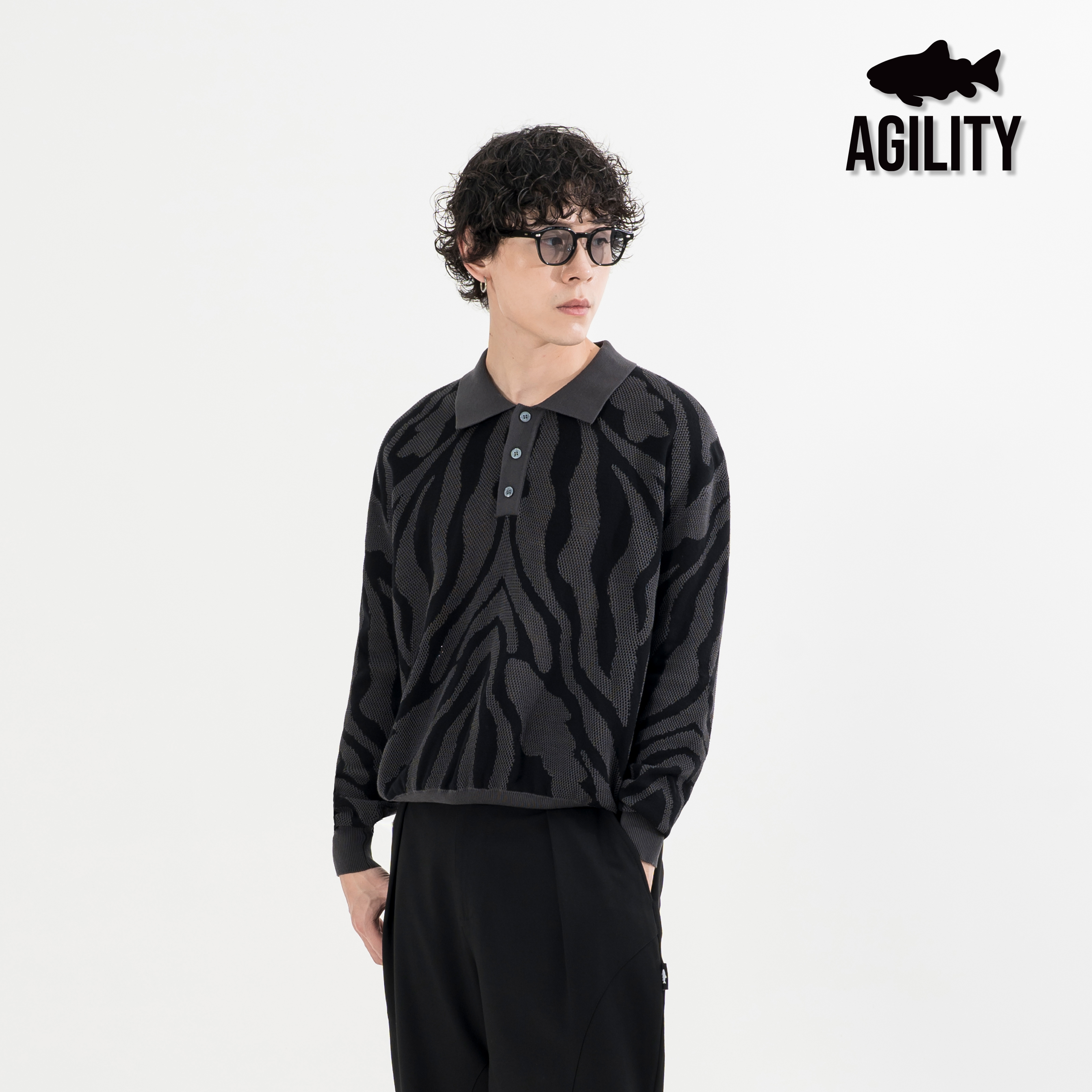 AGILITY Zebra Knit Polo LS Shirts 斑馬紋 針織 長袖Polo衫 [O-ML08]