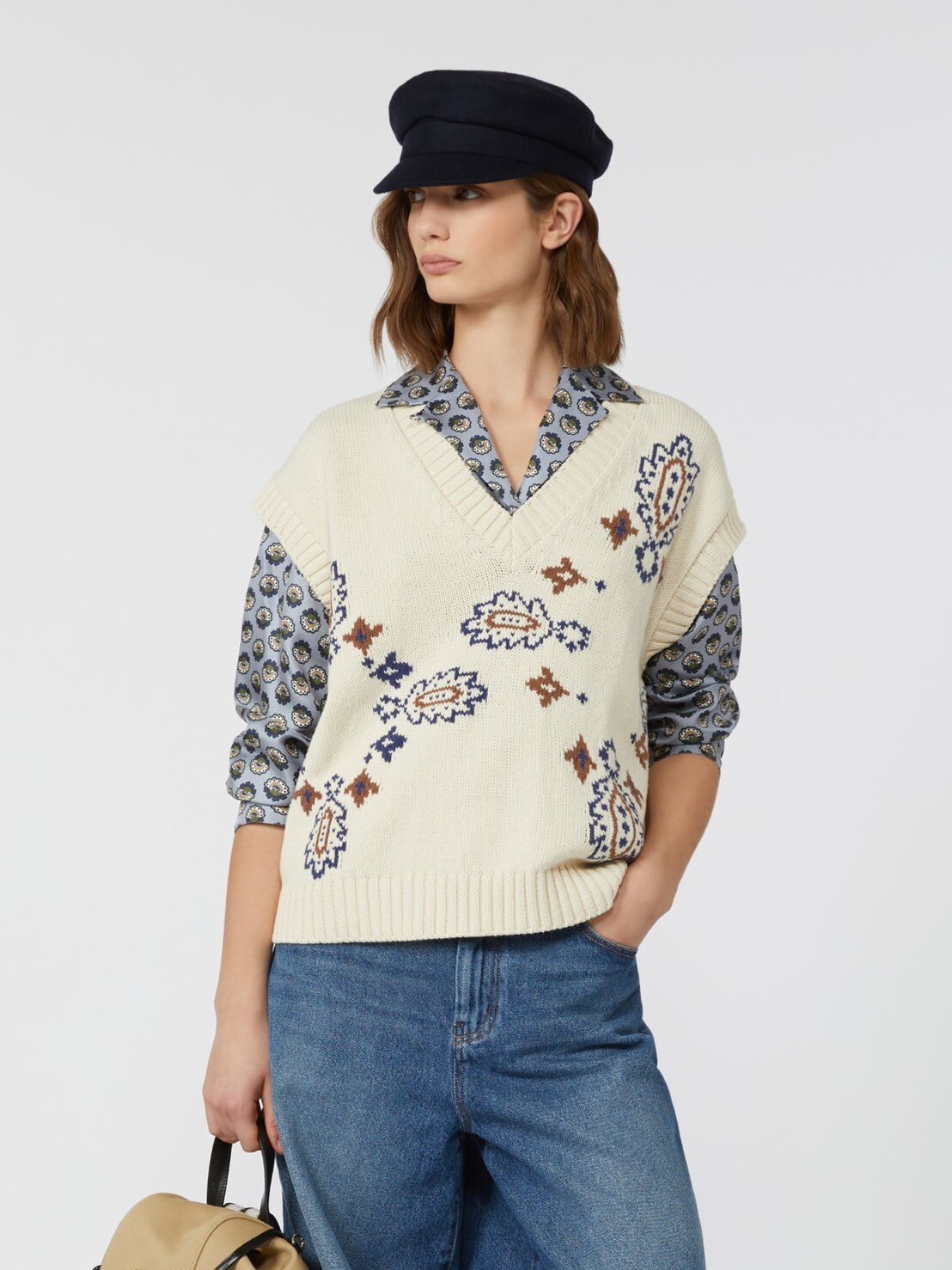 MaxMara Weekend 民族風棉混紡針織背心