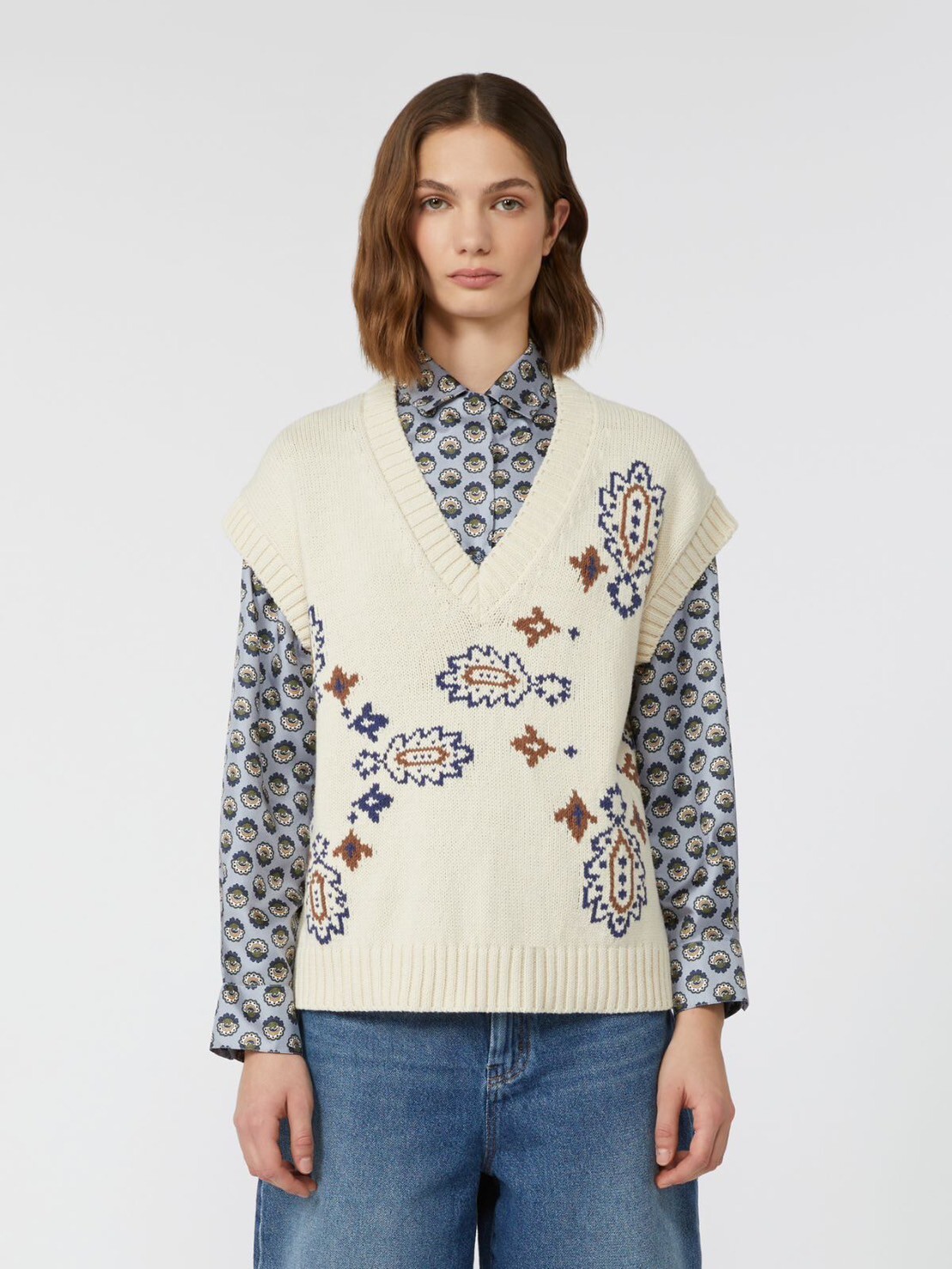 MaxMara Weekend 民族風棉混紡針織背心