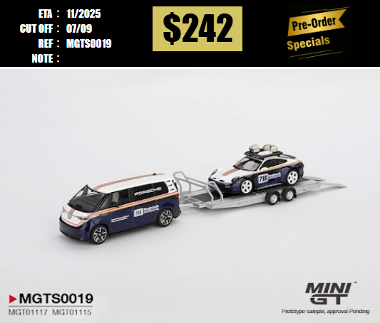 PO-$242 * MINI GT * 1:64 MGTS0019 Porsche 911 Dakar #718 / Volkswagen ID. Buzz Porsche Centrum Gelderland Roughroads Set [OD25/08]