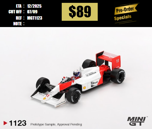 PO-$89 * MINI GT * 1:64 1123 McLaren MP4/4 #11 Alain Prost 1988 Japanese Grand Prix 2nd Place [OD25/08]