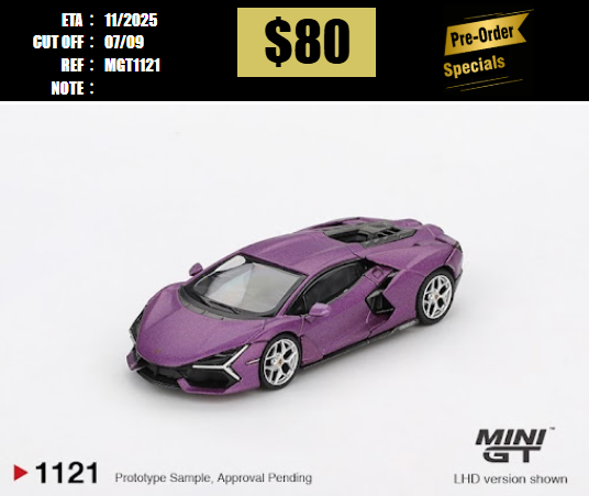 PO-$80 * MINI GT * 1:64 1121 Lamborghini Revuelto Viola 30th Matte RHD [OD25/08]