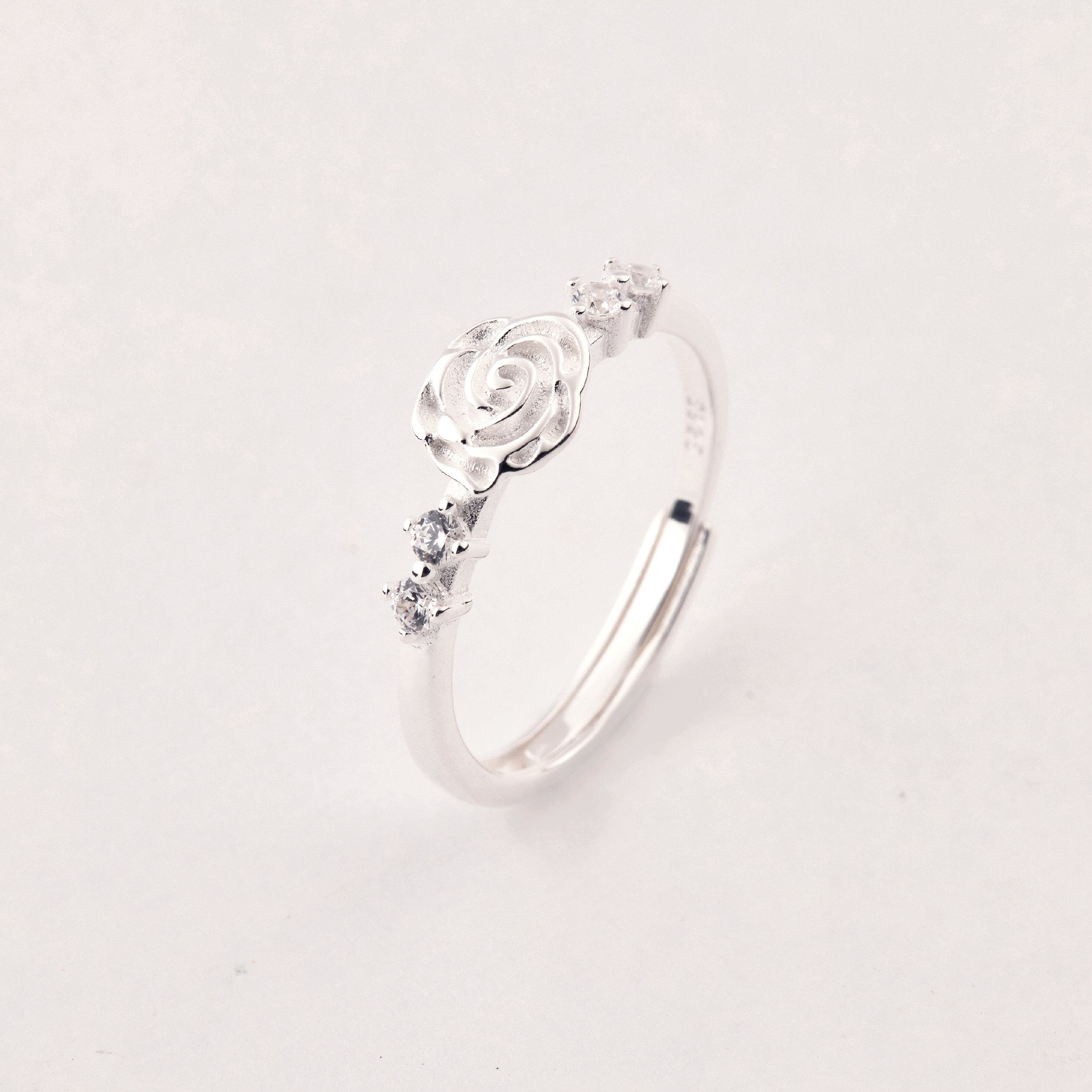 R1161 | 純銀鋯石玫瑰花戒指