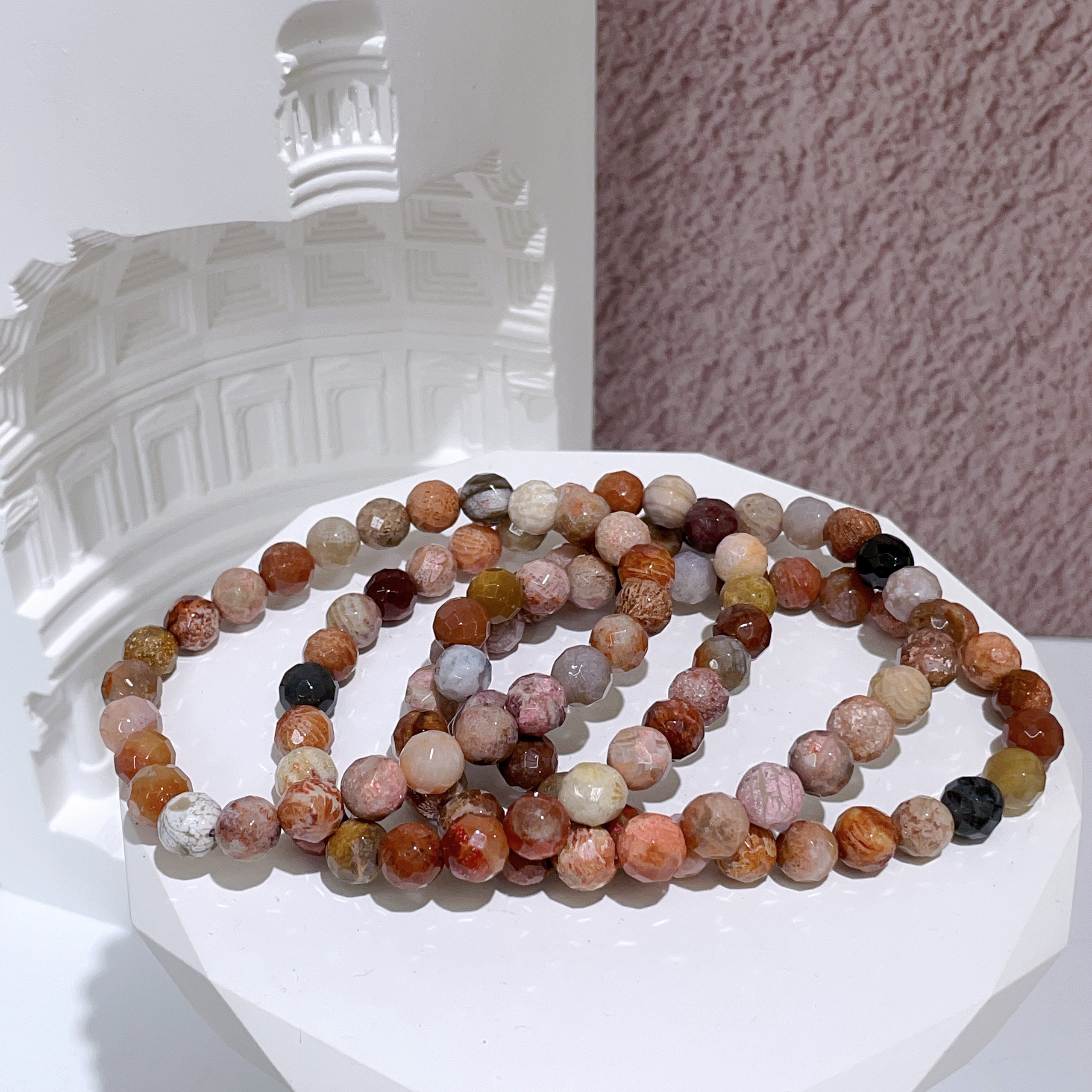 珊瑚玉鑽切手串 7mm