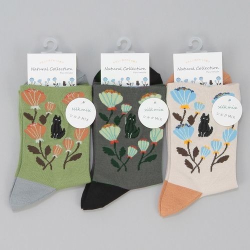 貓咪&花花拼色短襪