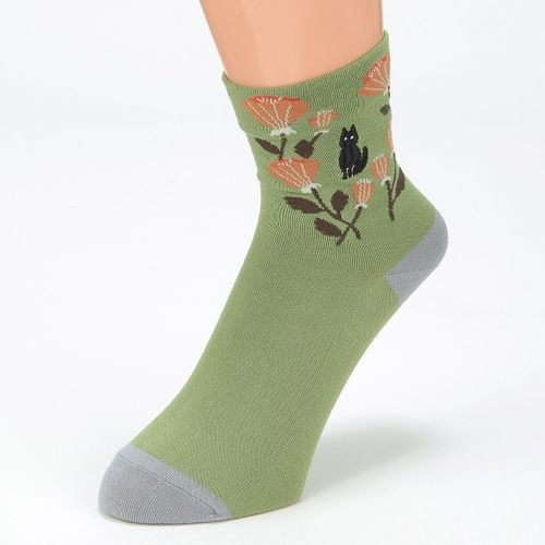 貓咪&花花拼色短襪