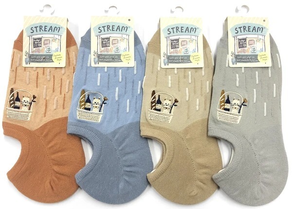 貓咪&食物刺繡船襪