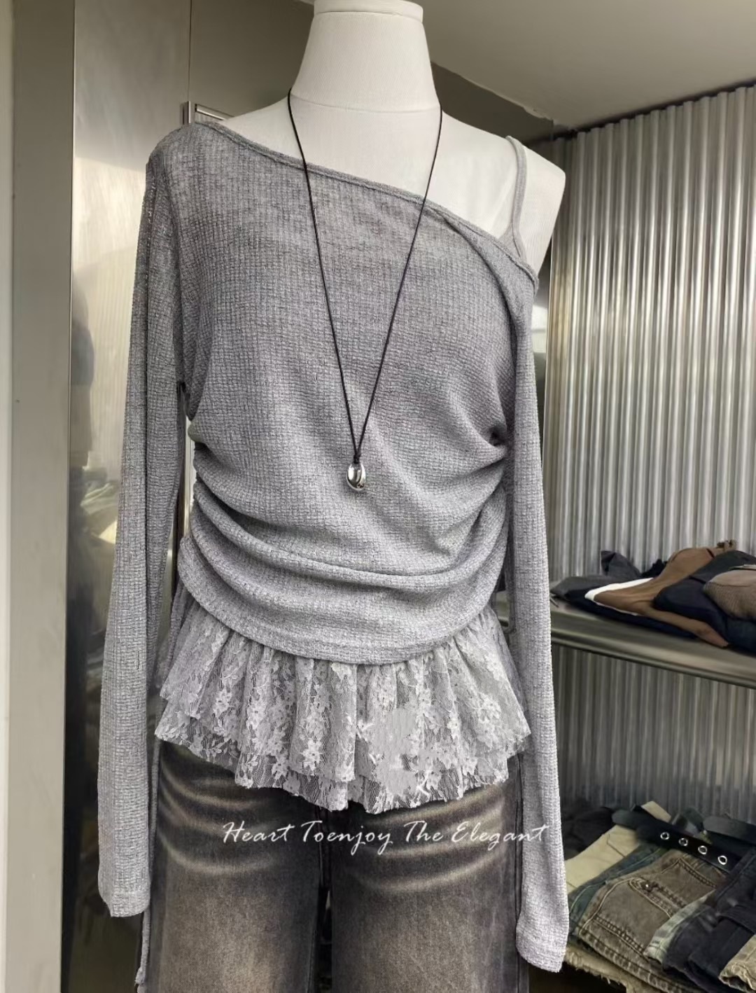 慵懶 針織兩件式長袖上衣