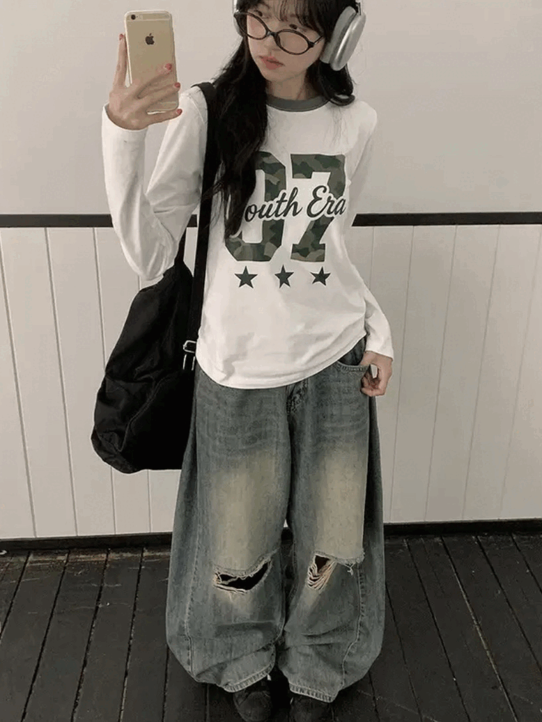 【網站預訂優惠】No.07 迷彩字母星星長袖Tee