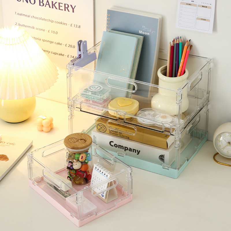 《6207》壓克力透明粉彩撞色摺疊收納盒