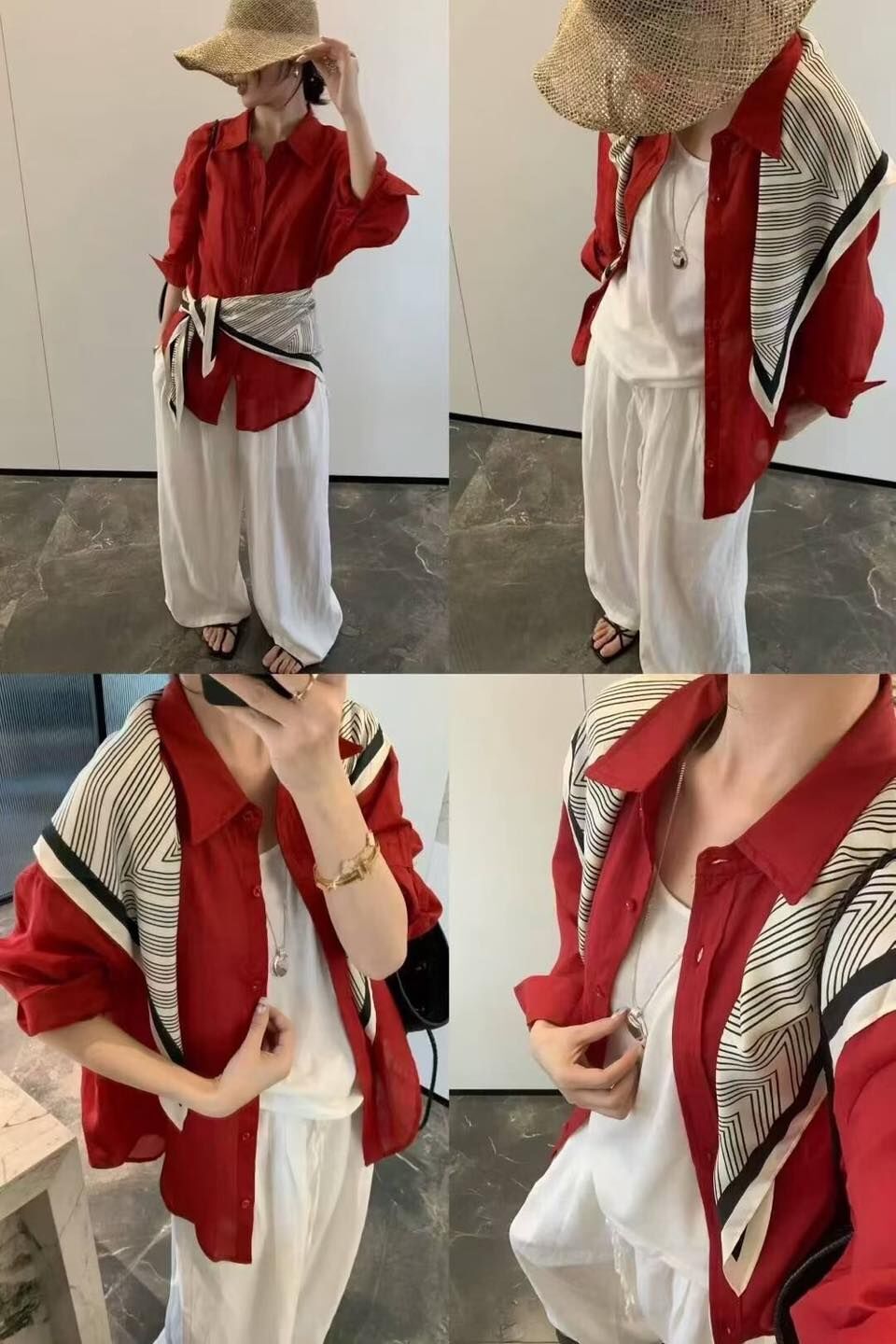 【簡約又慵懶的襯衫批肩＋寬褲4件組】（現貨）