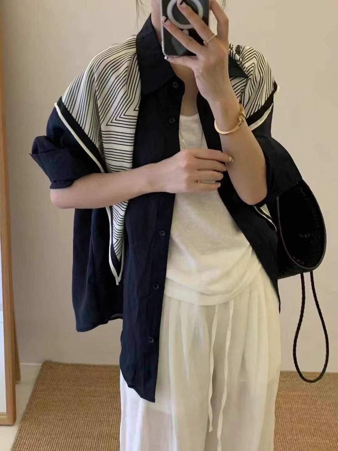 【簡約又慵懶的襯衫批肩＋寬褲4件組】（現貨）