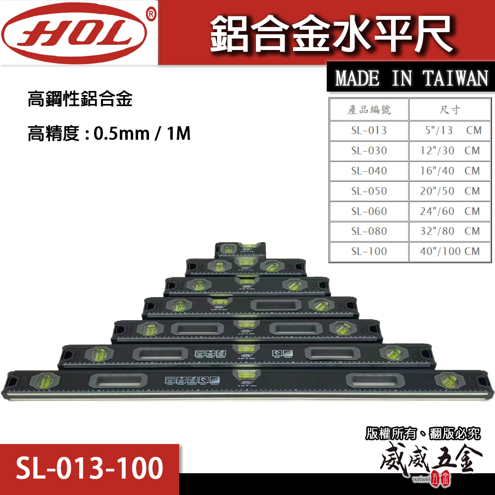 HOL｜附磁迷你水平尺 扣環式迷你小水平尺 小水平2氣泡｜SL-013 SL-100｜黑色系-附刻度｜台灣製 13-100cm