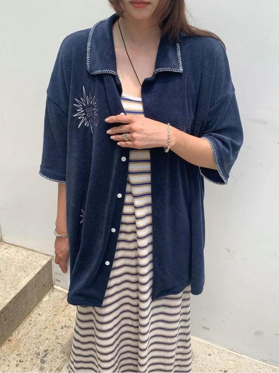 毛巾質地英文字圖案短袖恤衫 S2446