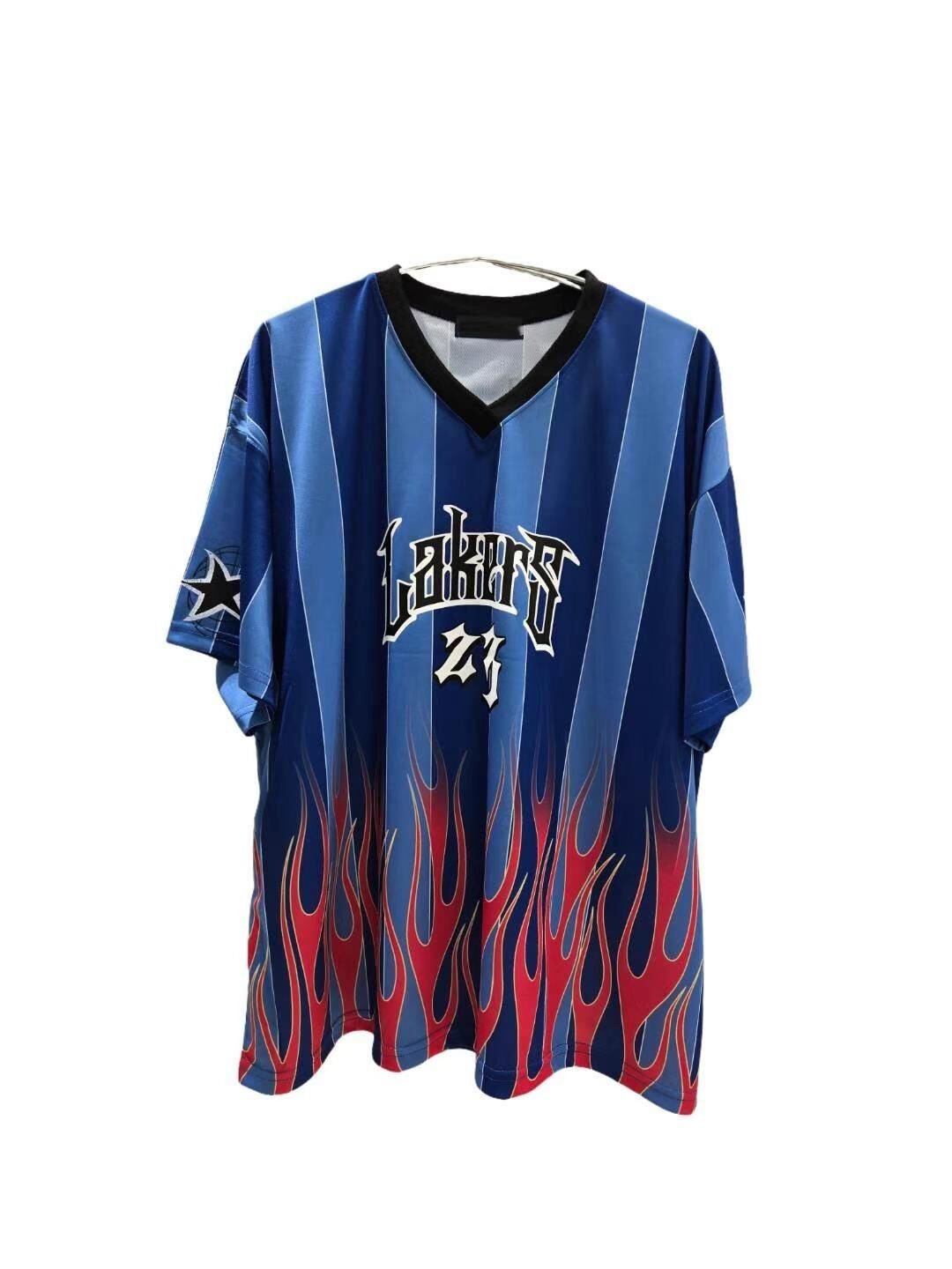 V領直間火火英文字短袖Tee T5804