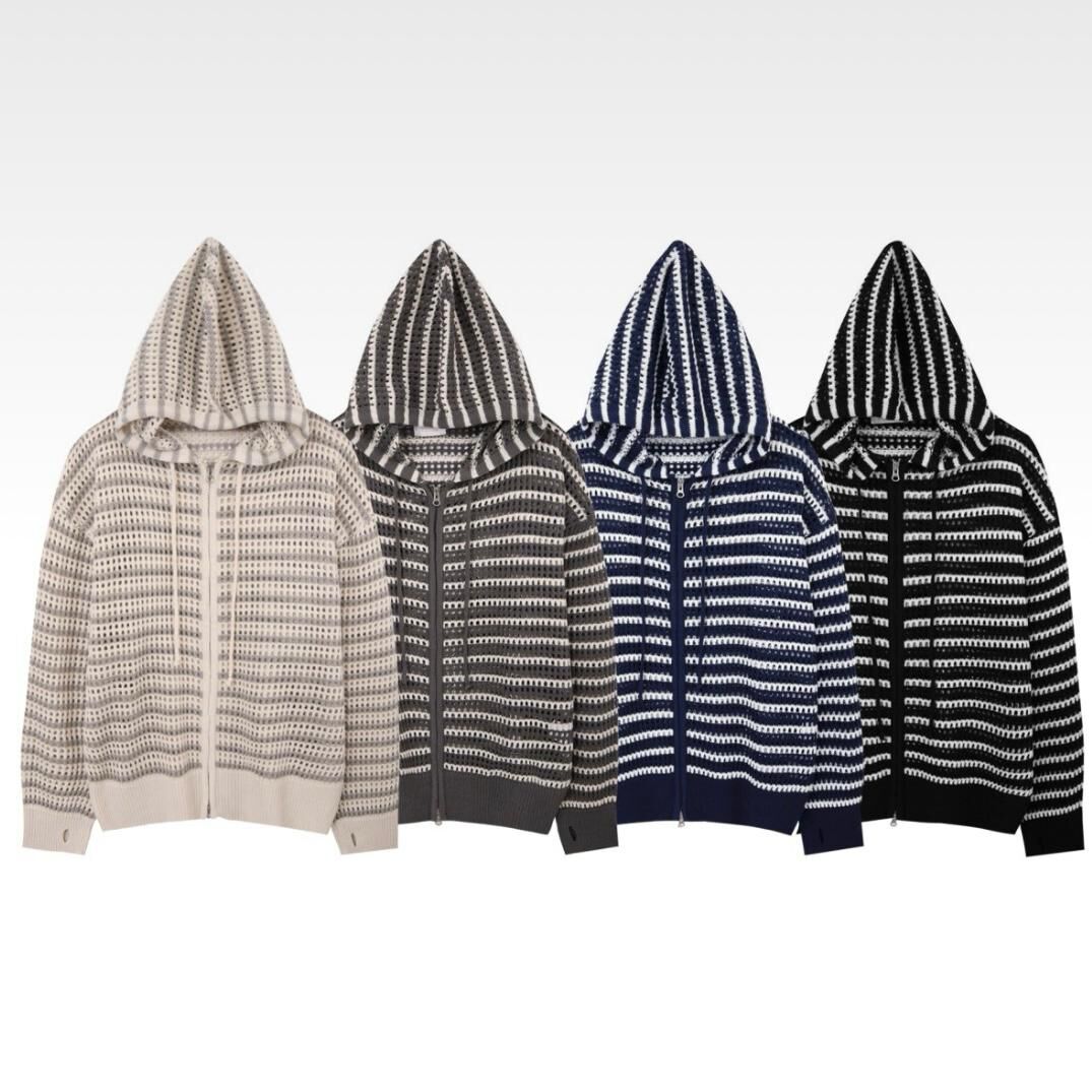 橫間連帽拉鍊針織外套 JK2630