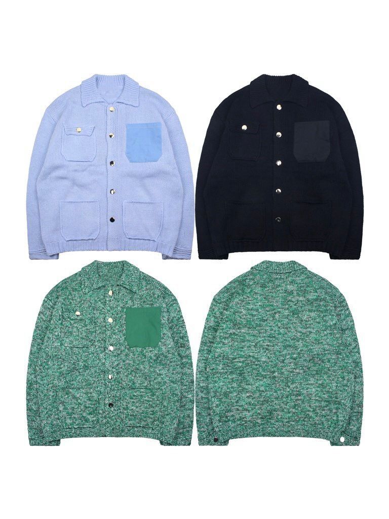 拼色反領開胸針織外套 K2632