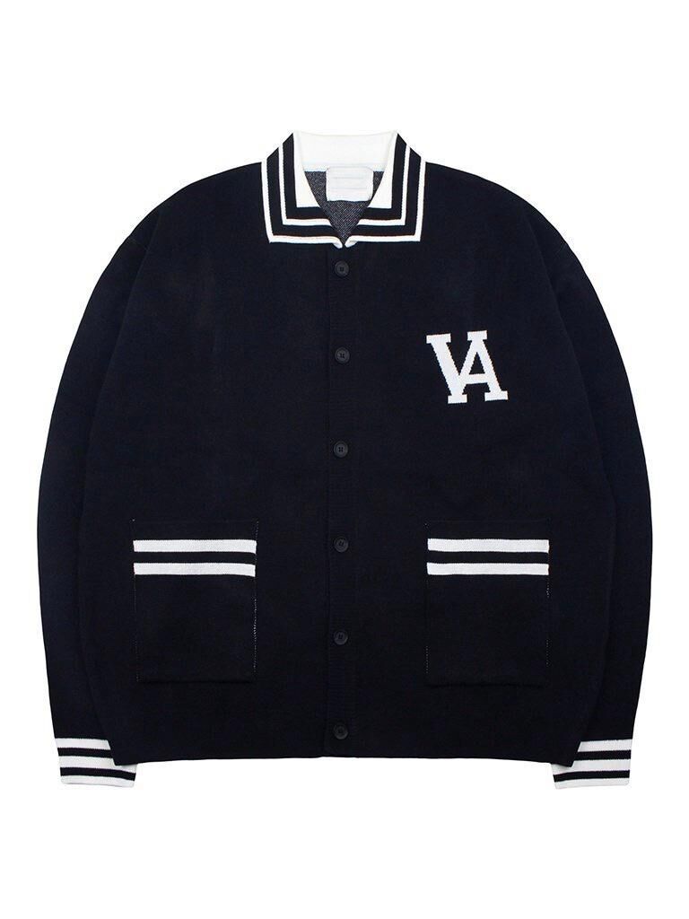 反領英文字開胸針織外套 JK2634