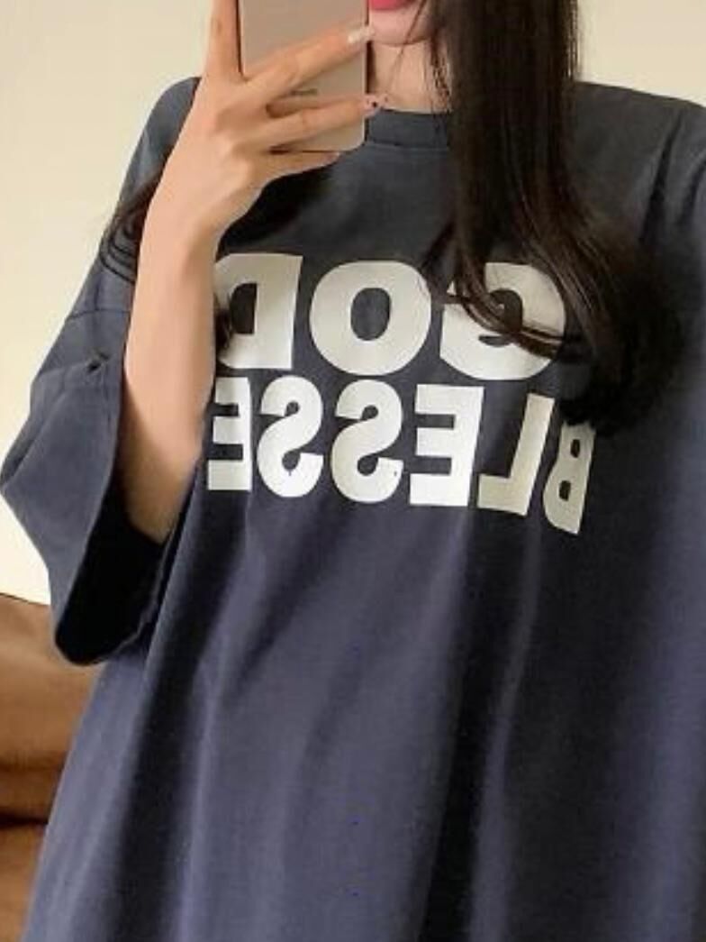 OverSize仿污英文字短袖Tee T5794