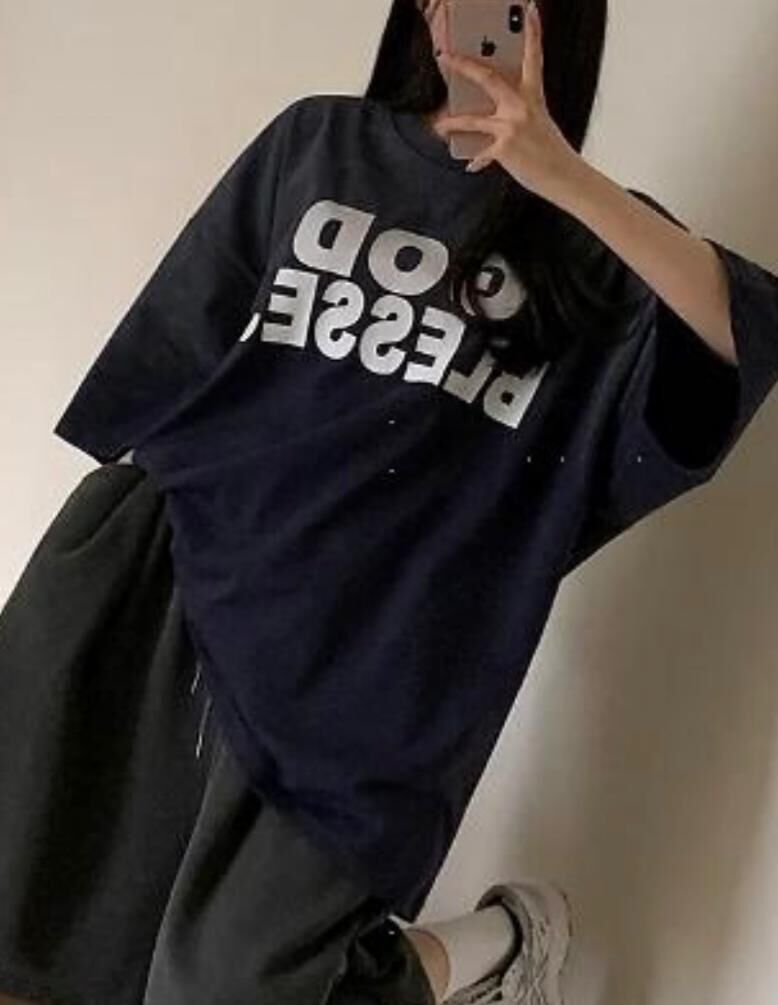 OverSize仿污英文字短袖Tee T5794