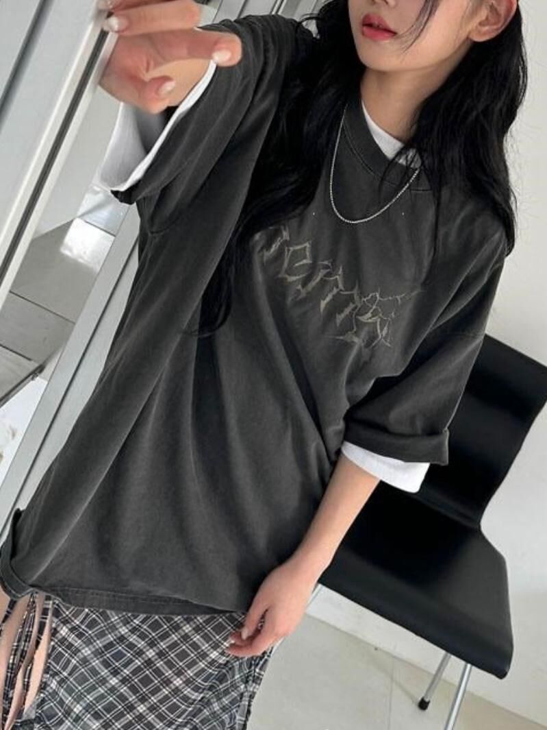 OverSize洗水英文字短袖Tee T5798