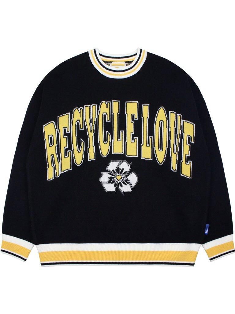 圓領拚色英文字針織衫 T5802