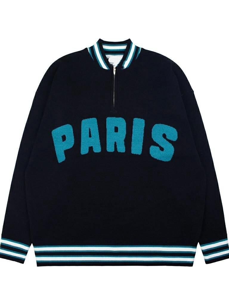 半拉鍊英文字針織衫 T5803