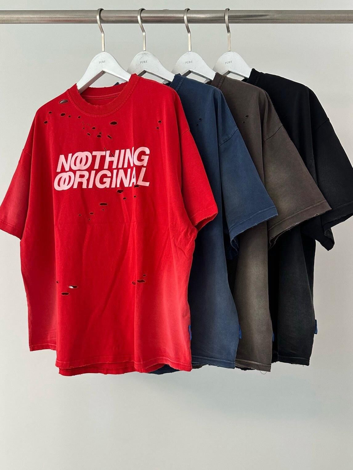 仿污破洞英文字短袖Tee PURE-164T