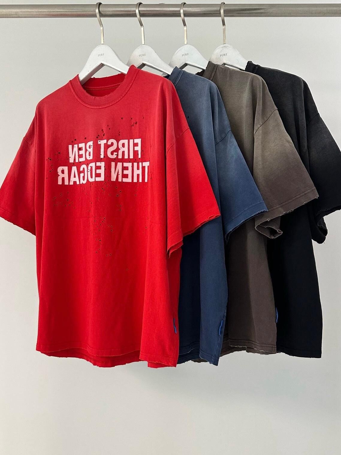 仿污破洞英文字短袖Tee PURE-165T