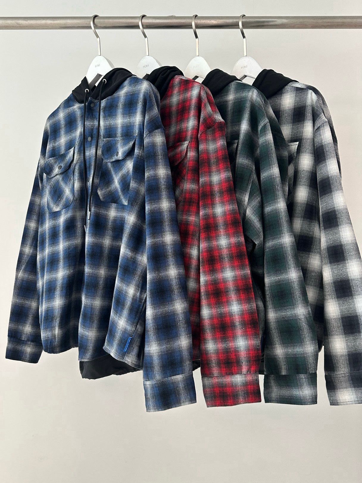 格仔連帽長袖恤衫 PURE-167S