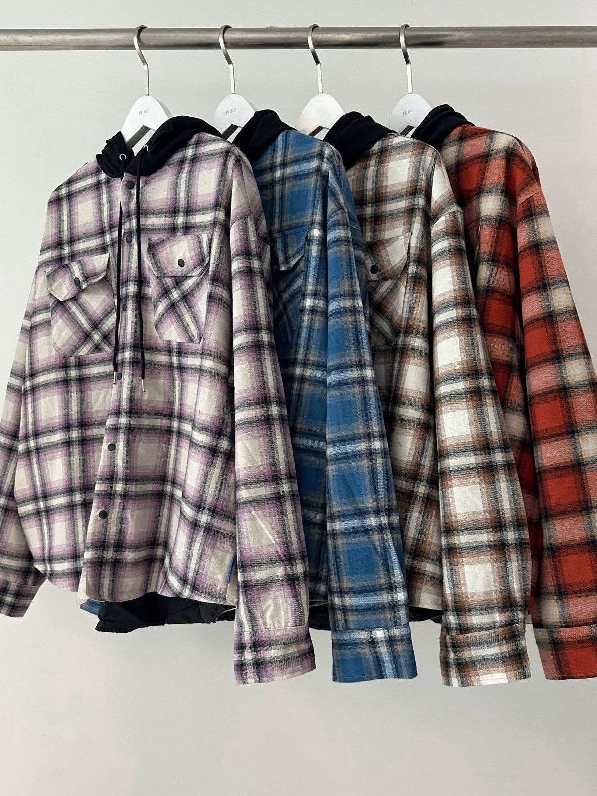 格仔連帽長袖恤衫 PURE-168S