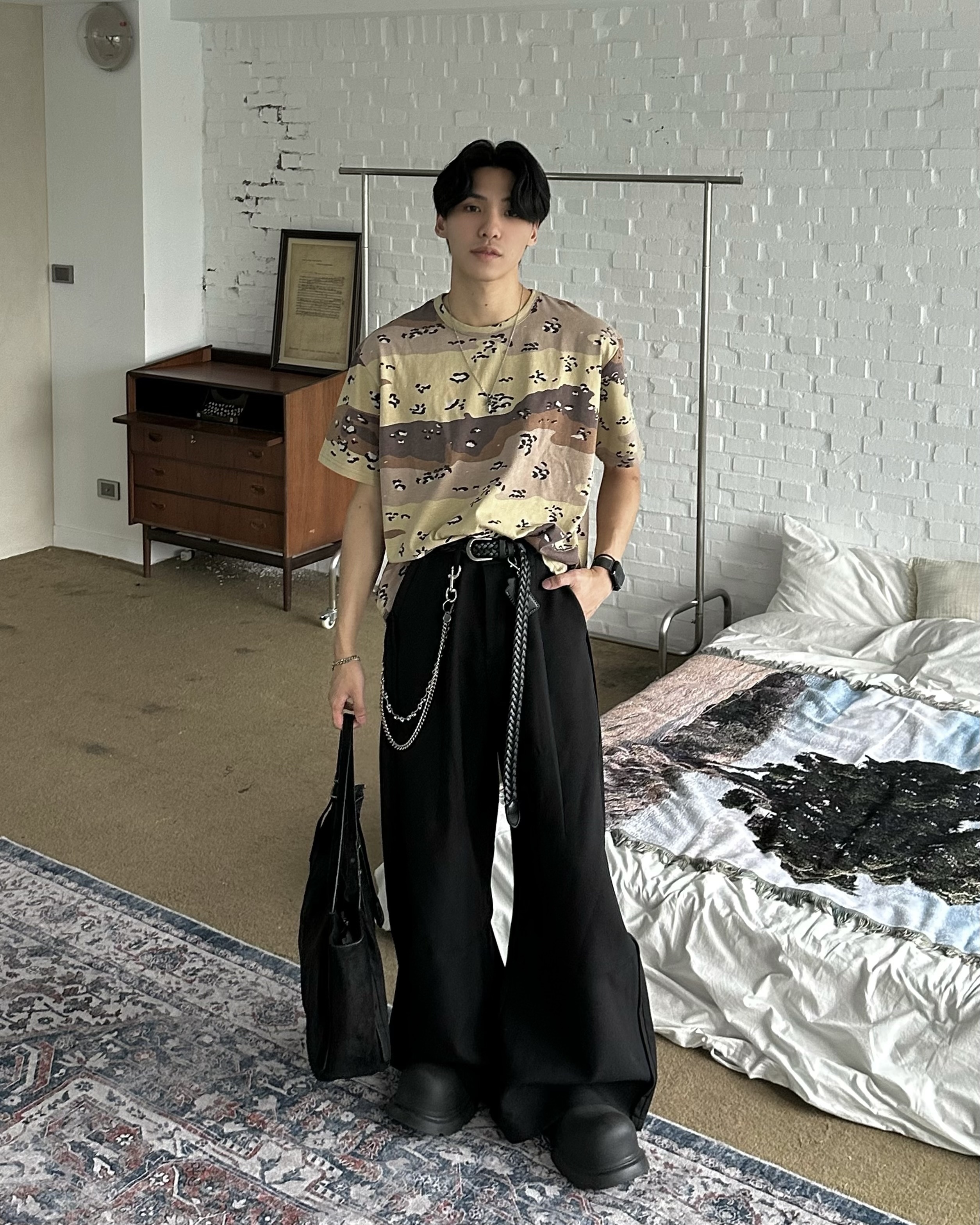 𝐇·𝐓·𝐒 韓國 荒野沙域 BOXY 寬短 迷彩 寬版 落肩 短版 短袖 上衣