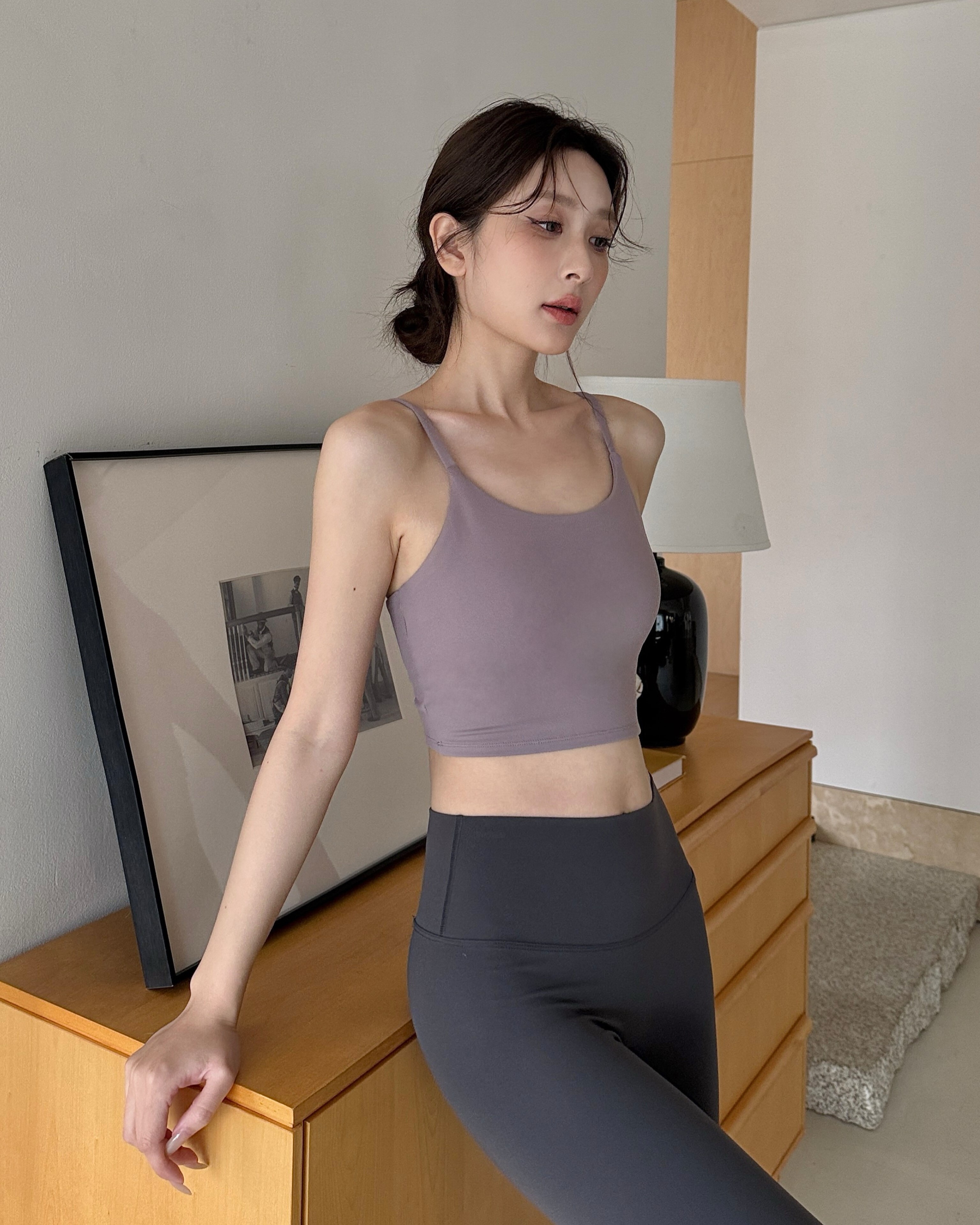 細肩圓領Bra Top運動背心-芋頭紫