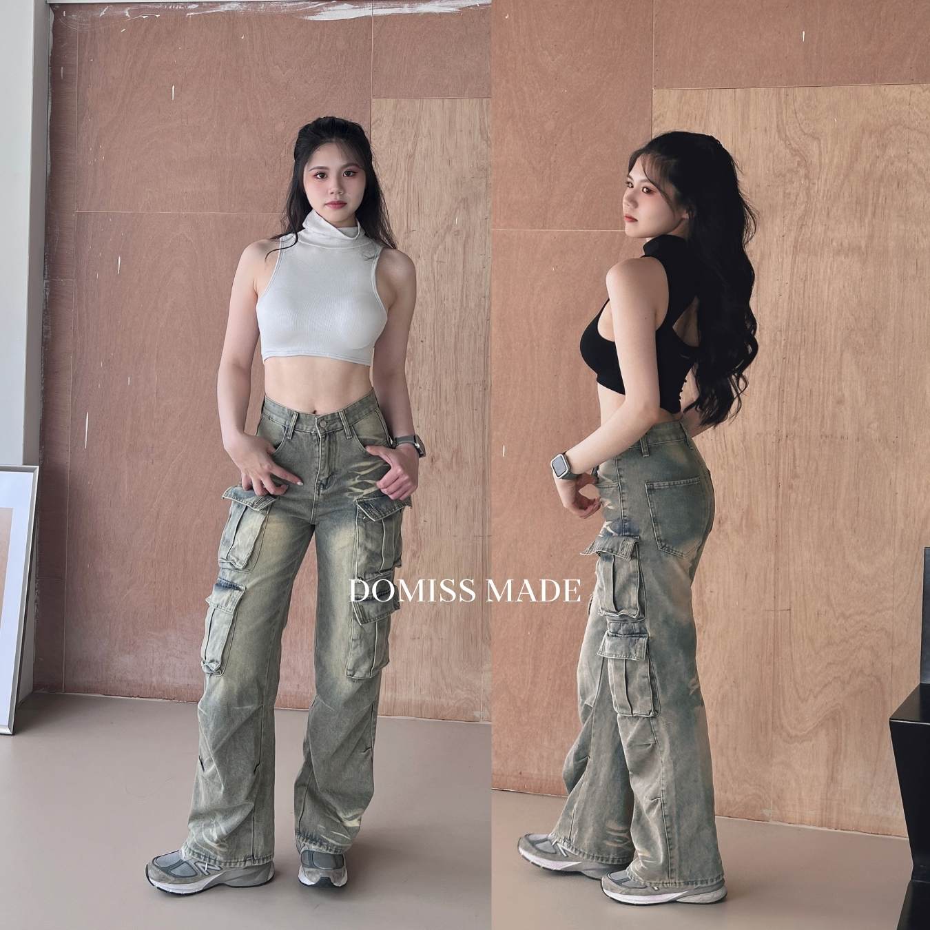 【美式工裝】DOMISS個性復古工裝牛仔長褲S-XL 直筒闊腿褲 彎刀褲 寬褲 牛仔褲 (現貨)