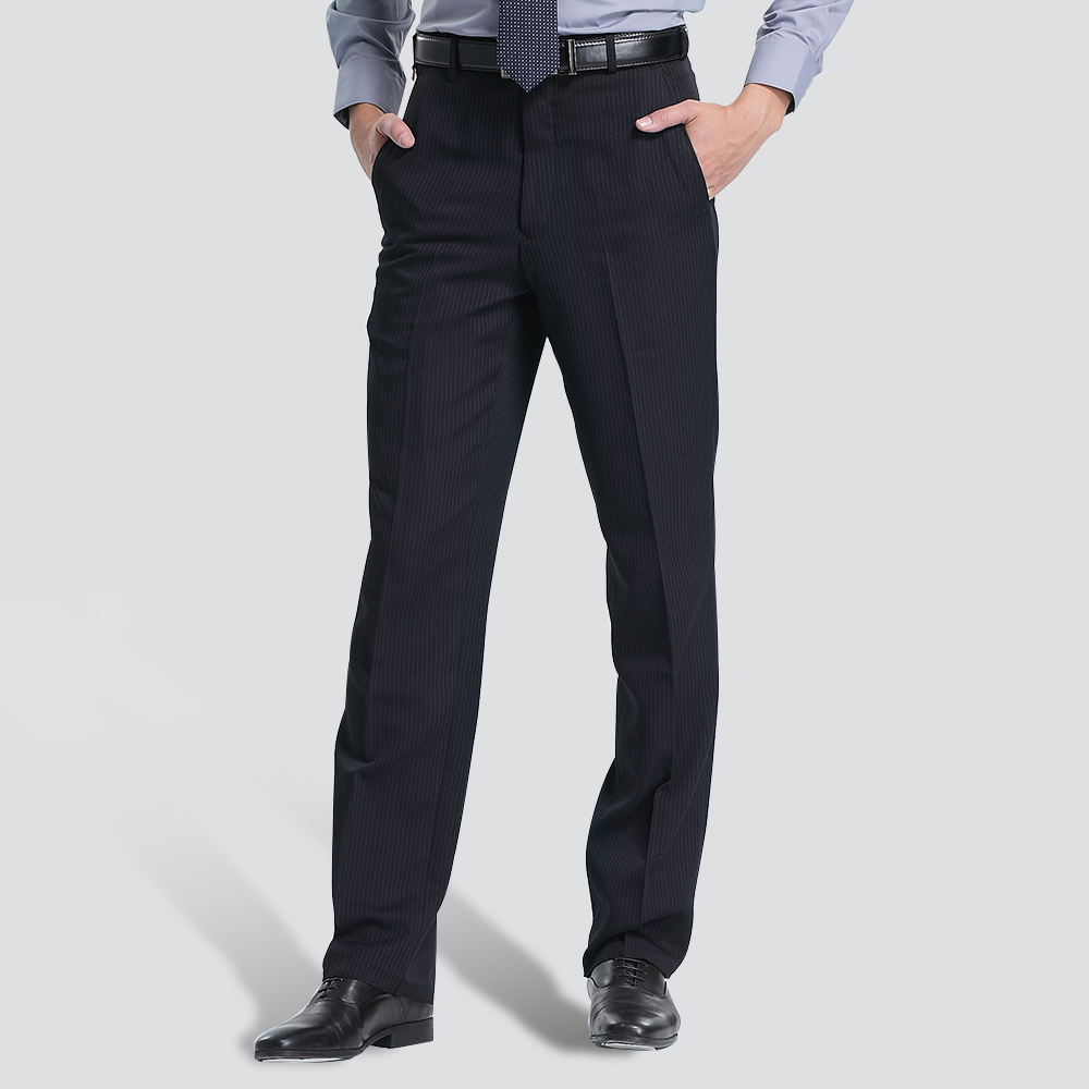 保暖條紋平面西裝褲-丈青