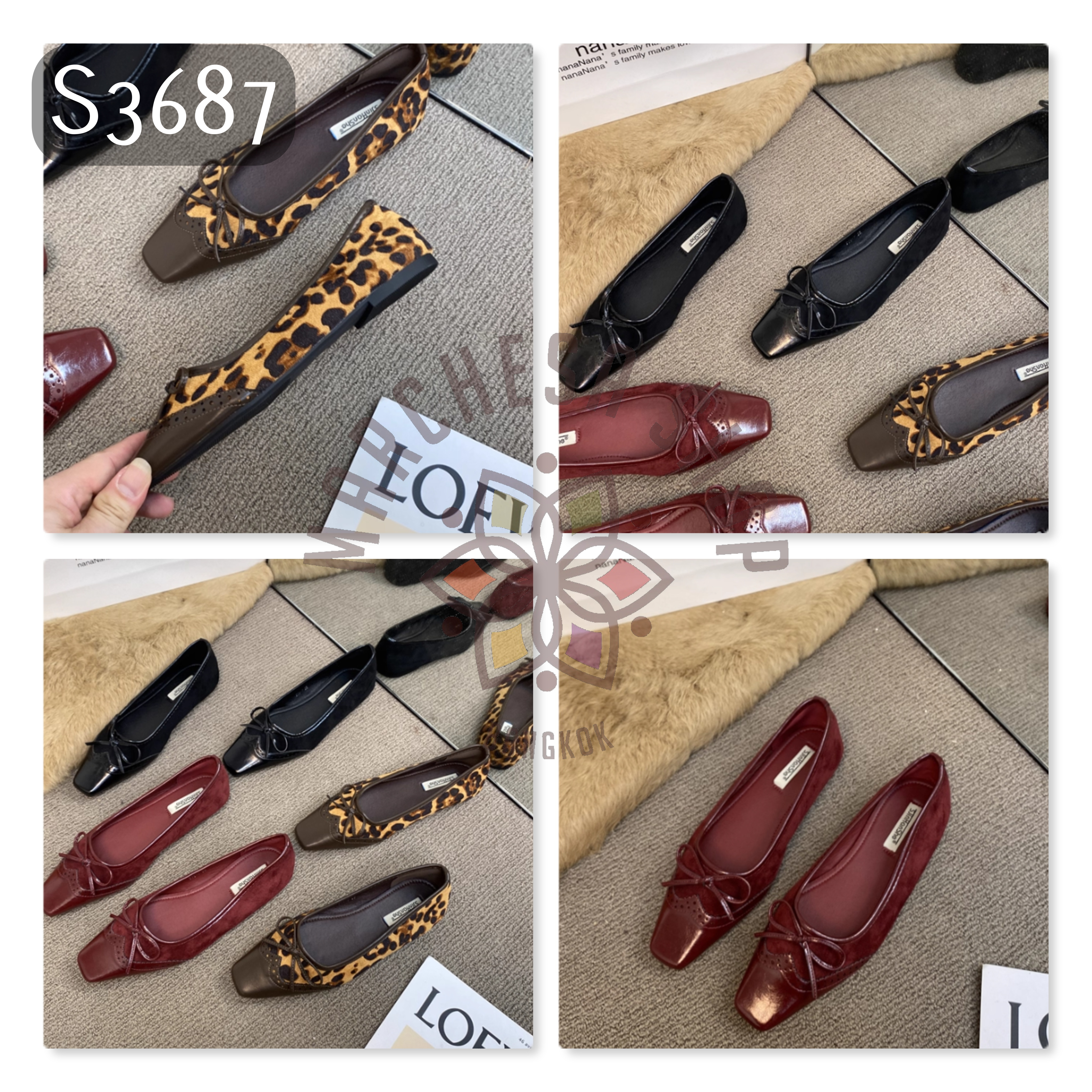 S3687 - 牛皮英倫雕花方頭平底鞋