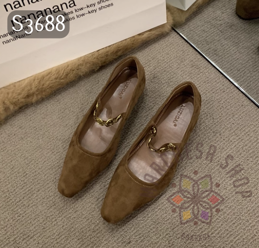 S3688 - 牛猄皮鏈帶方頭內增高高踭鞋