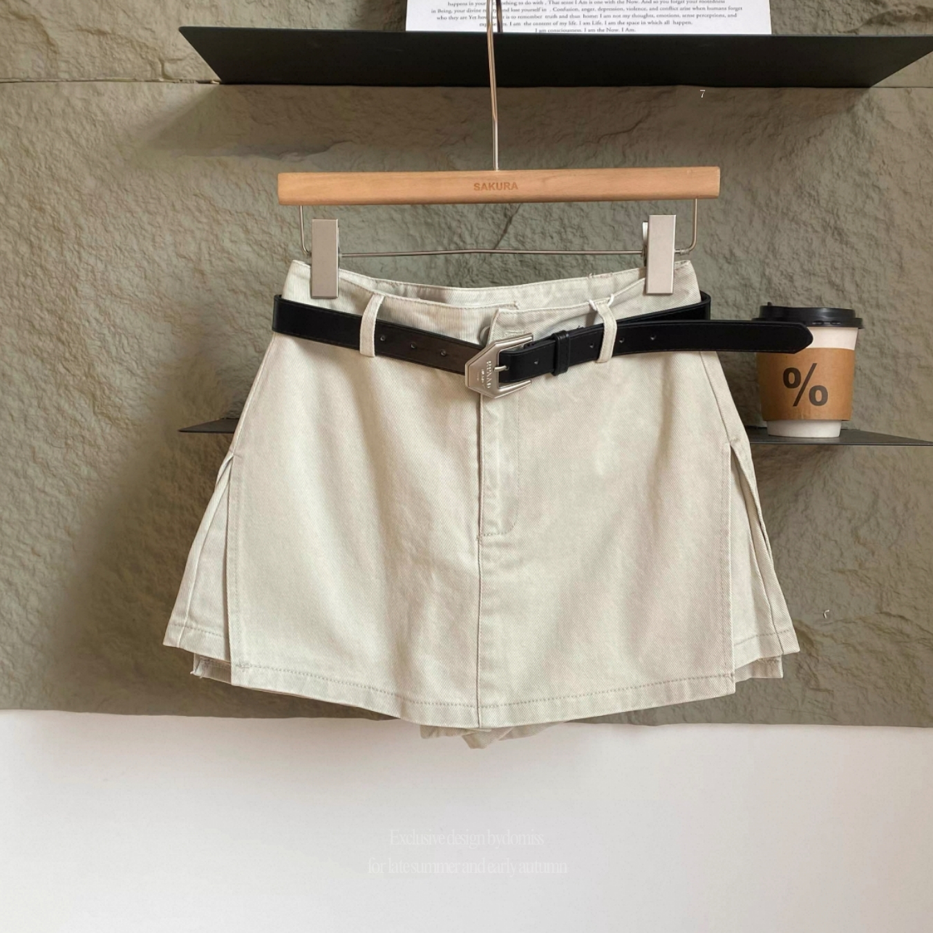 【經典必入】DOMISS附皮帶-復古A字裙 S-XL 高腰顯瘦短裙 腰帶褲裙 短裙(現貨)