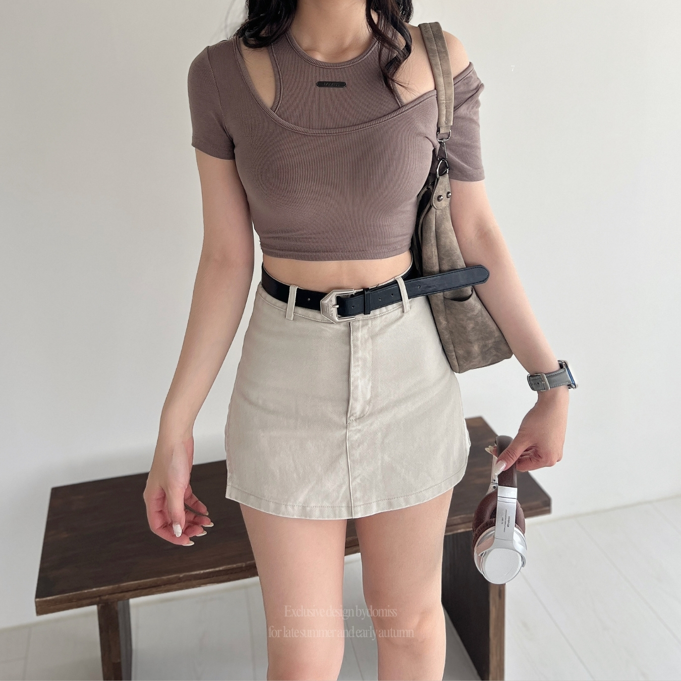 【經典必入】DOMISS附皮帶-復古A字裙 S-XL 高腰顯瘦短裙 腰帶褲裙 短裙(現貨)