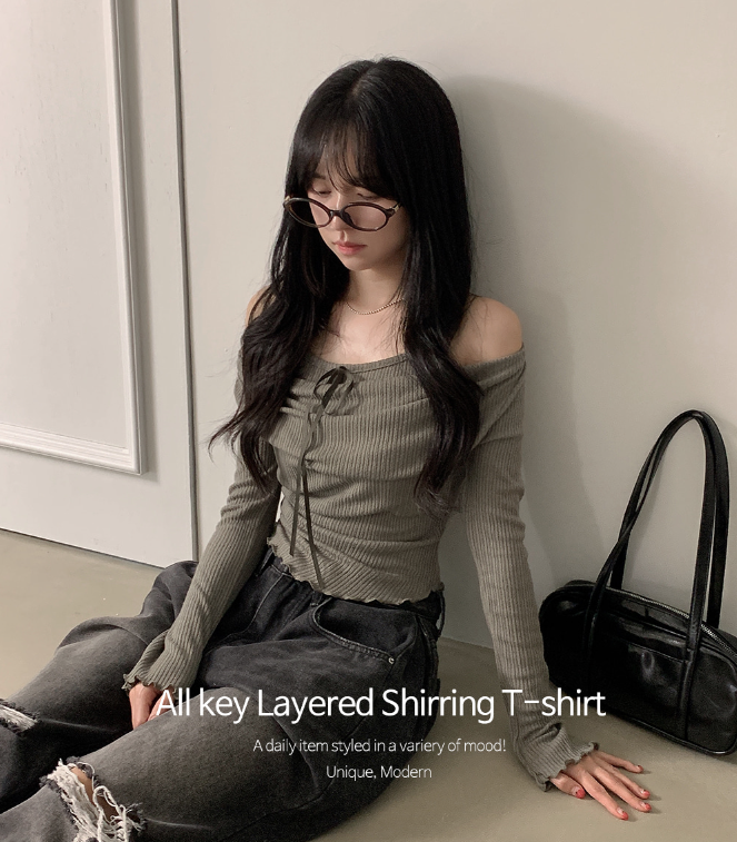 早秋預訂｜修身疊層褶皺波浪長袖T 恤
