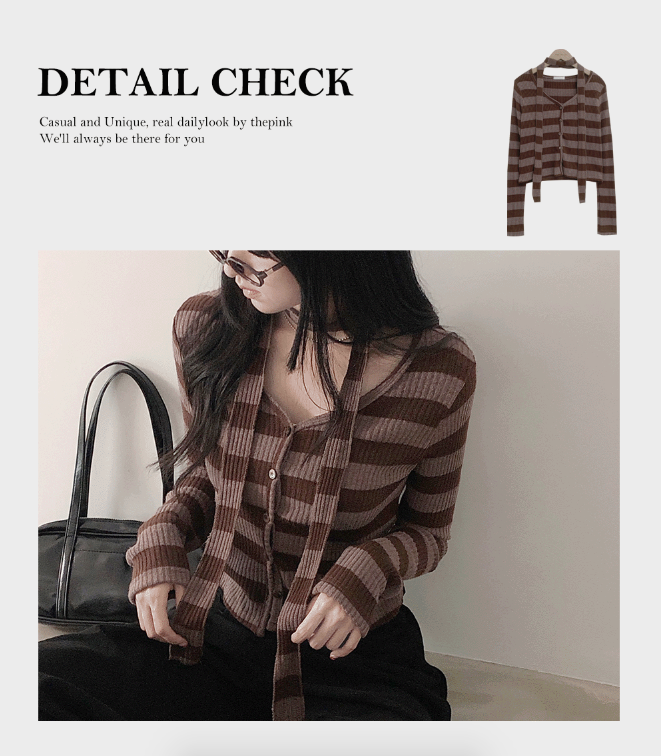 早秋預訂｜條紋短款開襟衫 + 圍巾SET