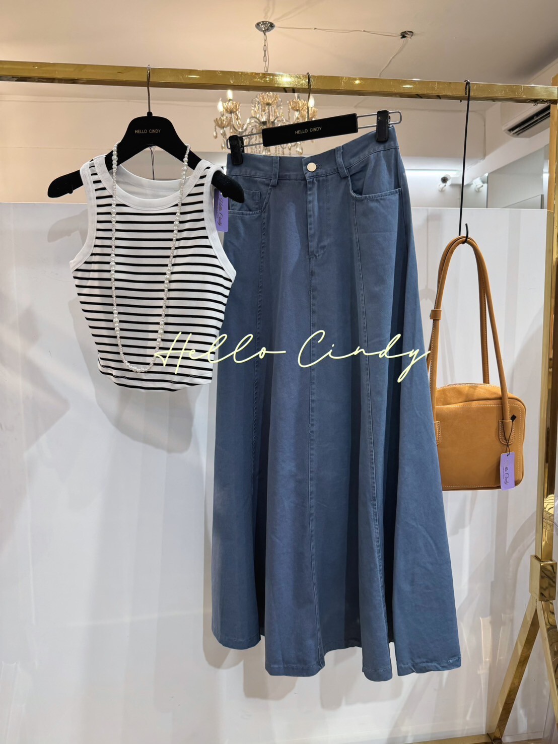 B08118 超顯瘦藍灰色拼接長裙