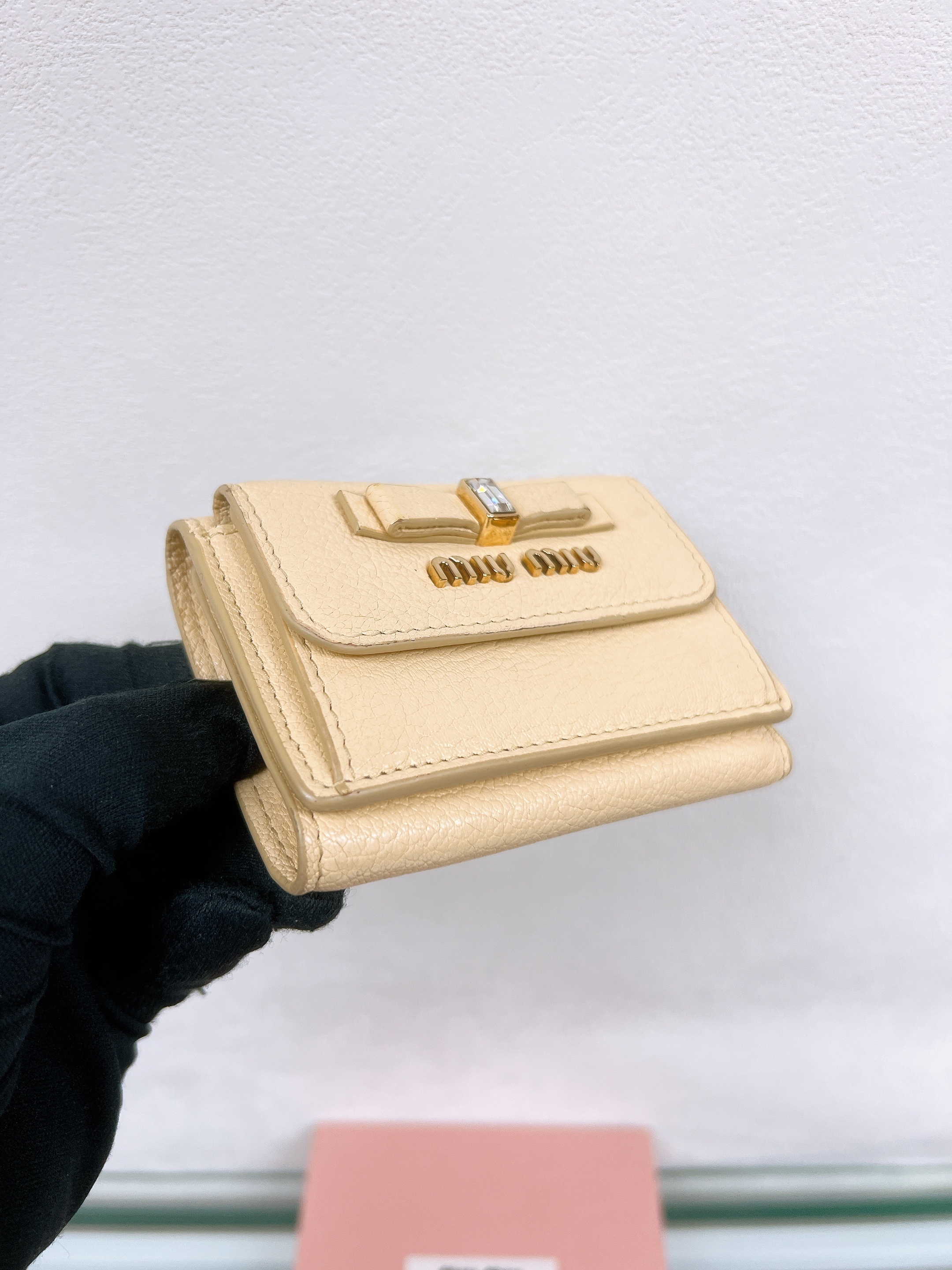 Miumiu wallet crystal ribbon light yellow