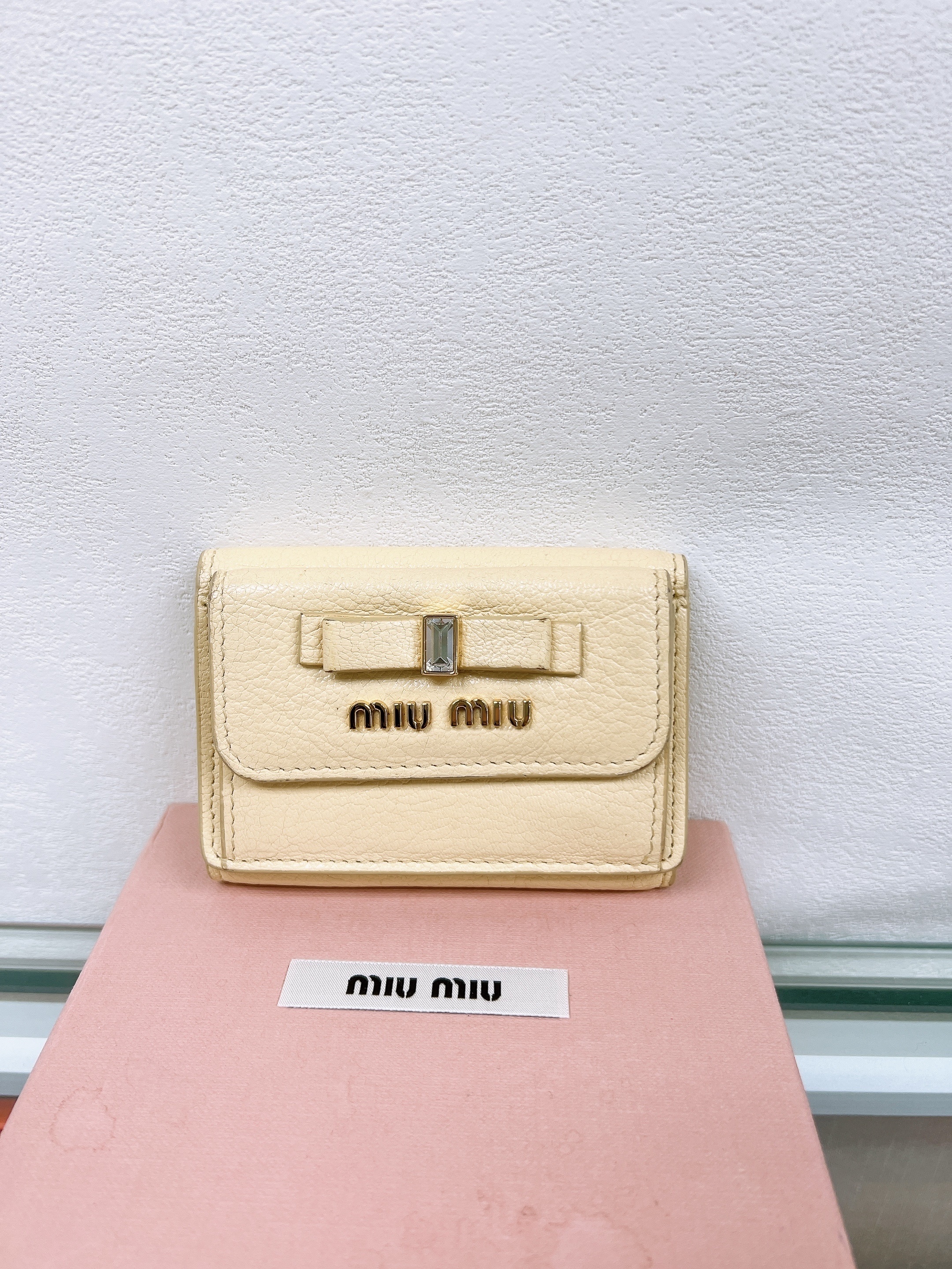Miumiu wallet crystal ribbon light yellow