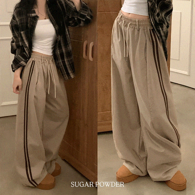 早秋預訂｜Line 棉質長寬版撞色褲