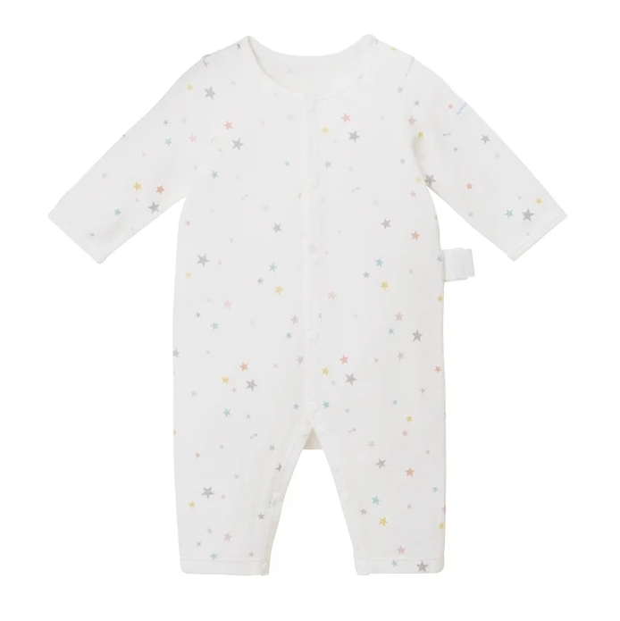 純紗針織紗布排釦長袖連身衣-白色