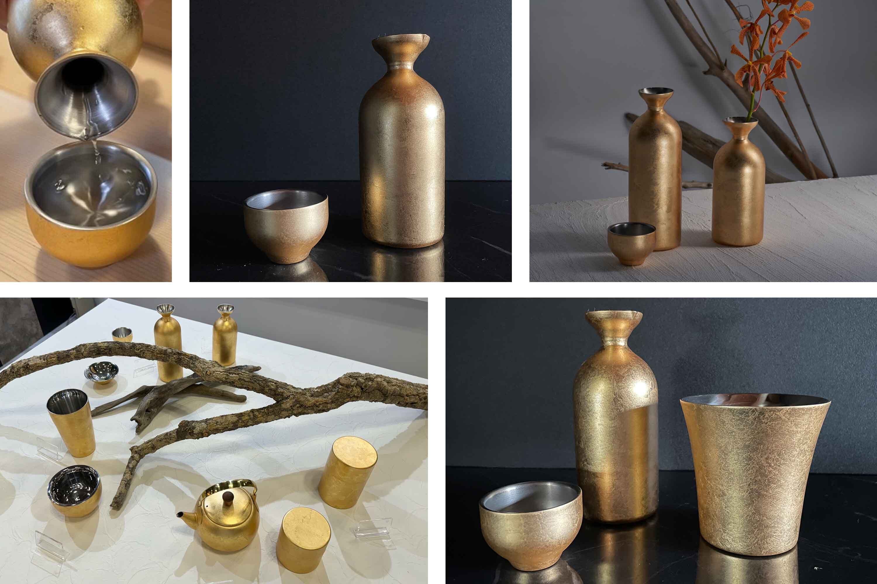 用於盛裝日本清酒用的金箔造型不鏽鋼材質50ml雙層保溫杯